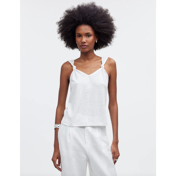 Madewell Knotted Strap Tank Top Linen Blend Lightweight Relaxed Purple L NWT - Picture 2 of 11